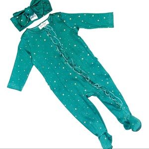 Green With Gold Stars Footies Set